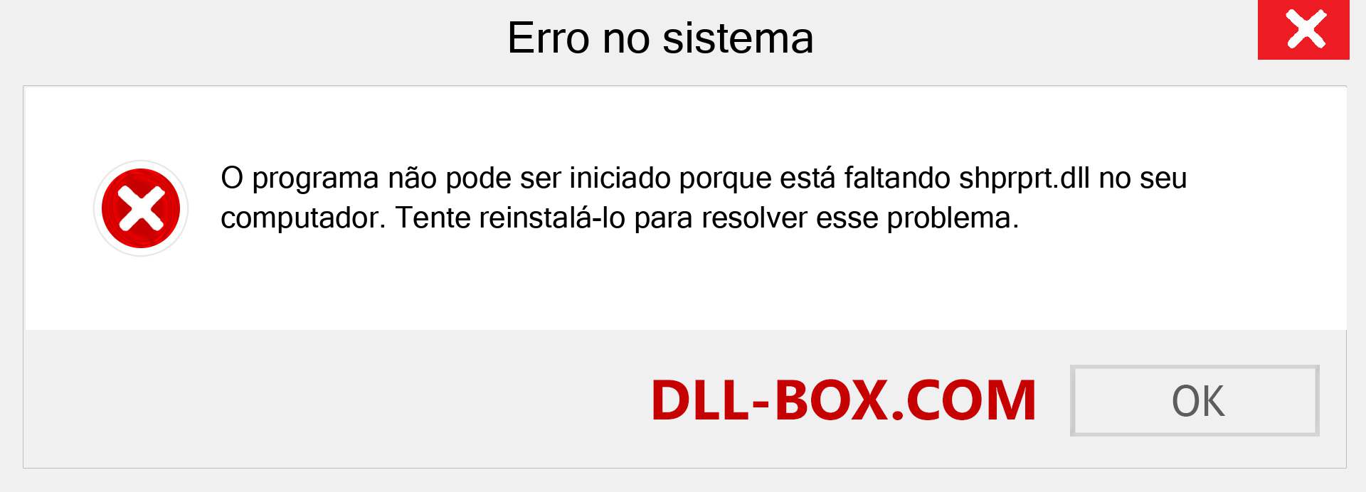 Arquivo shprprt.dll ausente ?. Download para Windows 7, 8, 10 - Correção de erro ausente shprprt dll no Windows, fotos, imagens